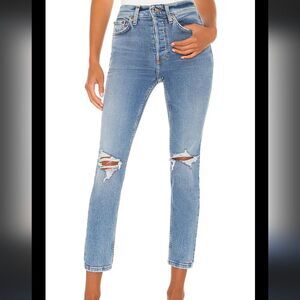 ✨ NWT $265 Re/done 90s Cropped High Rise Ankle Jeans – Blue Denim, Size …